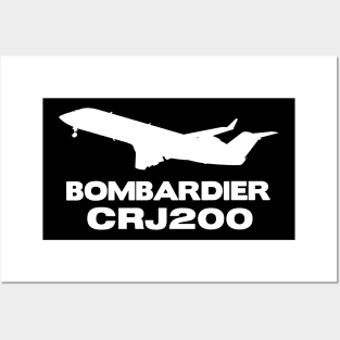 Bombardier CRJ200 Silhouette Print (White) Posters and Art